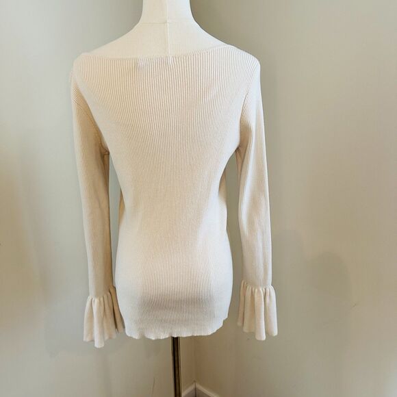 Lauren Ralph Lauren Ribbed Knit Top – Size Medium Feminine Bell Sleeves Classic - Picture 2 of 9